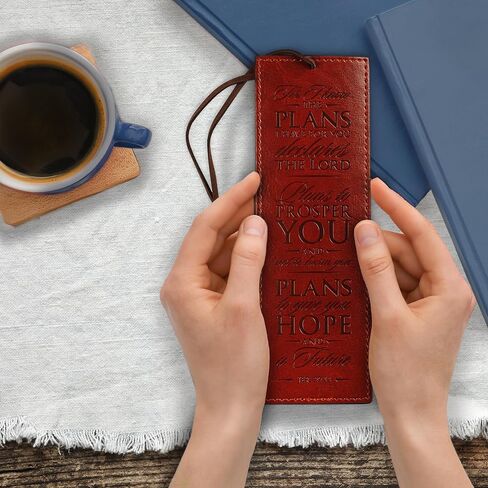 Christian Art Gifts Faux Leather Bookmark Strong and Courageous Joshua 1:9 Bible Verse w/Cord Tassel, Brown in Saudi Arabia