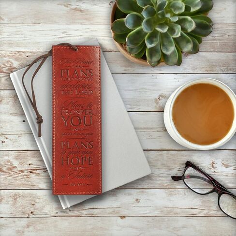 Christian Art Gifts Faux Leather Bookmark Strong and Courageous Joshua 1:9 Bible Verse w/Cord Tassel, Brown in Saudi Arabia