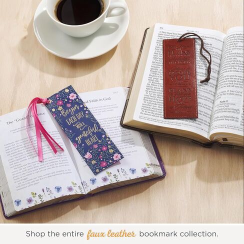Christian Art Gifts Faux Leather Bookmark Strong and Courageous Joshua 1:9 Bible Verse w/Cord Tassel, Brown in Saudi Arabia