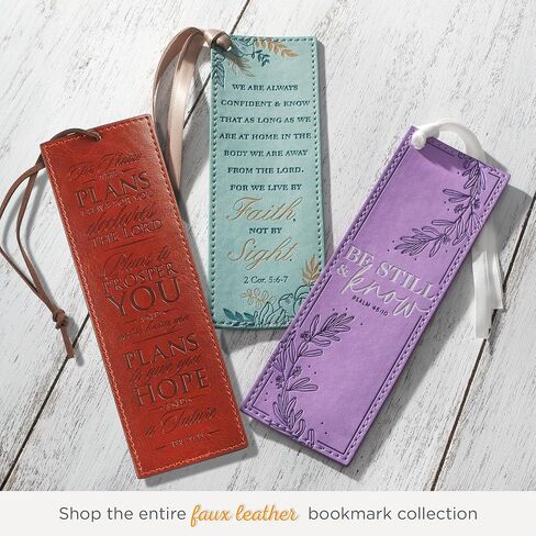 Christian Art Gifts Faux Leather Bookmark Strong and Courageous Joshua 1:9 Bible Verse w/Cord Tassel, Brown in Saudi Arabia