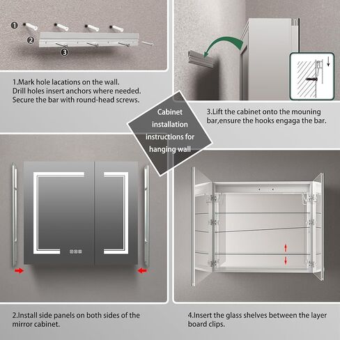خزانة طبية LED من Benime مقاس 24 × 32 بوصة، خزانة طبية مضاءة مع: تخزين كبير، خزانة طبية سطحية أو غائرة مع أضواء، مزيل ضباب، تعتيم بدون خطوات ودرجات حرارة اللون، 2 منافذ وUSB، 3 أرفف in Kuwait