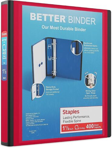 Staples 807711 1.5-Inch 3-Ring Better Binder Red (18369) in Saudi Arabia
