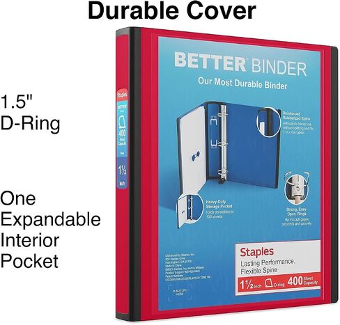 Staples 807711 1.5-Inch 3-Ring Better Binder Red (18369) in Saudi Arabia
