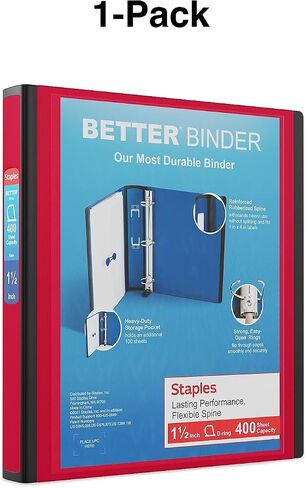 Staples 807711 1.5-Inch 3-Ring Better Binder Red (18369) in Saudi Arabia