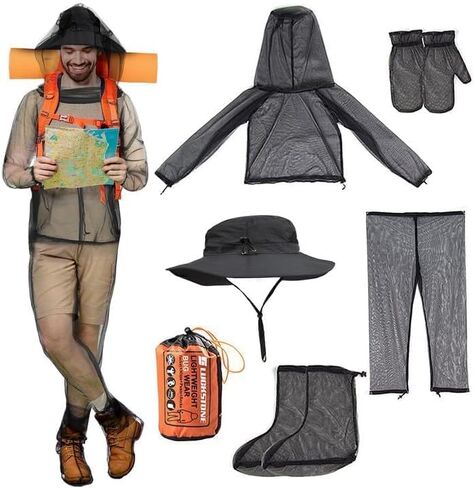 بدلة شبكية من البعوض مع سحاب على غطاء الرأس مع حقيبة حمل مجانية وقبعات شمسية للرجال لحماية رجال الصيد والصيد in Kuwait