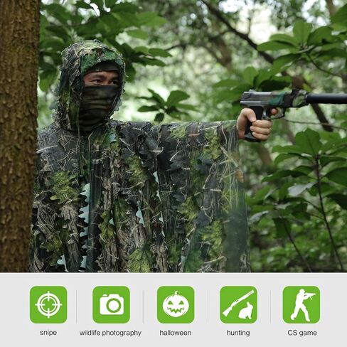 Zicac Outdoor Ghillie Suit 3d Leafy Camo Poncho for Men Hunting Bird Watch Military CS Woodland Hoodie Camouflage Cloak in Saudi Arabia