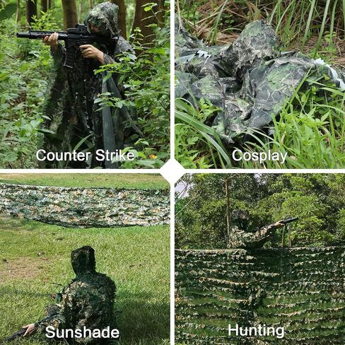 Zicac Outdoor Ghillie Suit 3d Leafy Camo Poncho for Men Hunting Bird Watch Military CS Woodland Hoodie Camouflage Cloak in Saudi Arabia
