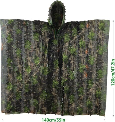 Zicac Outdoor Ghillie Suit 3d Leafy Camo Poncho for Men Hunting Bird Watch Military CS Woodland Hoodie Camouflage Cloak in Saudi Arabia