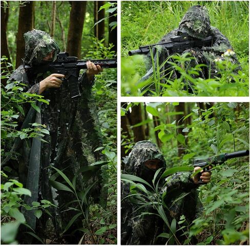 Zicac Outdoor Ghillie Suit 3d Leafy Camo Poncho for Men Hunting Bird Watch Military CS Woodland Hoodie Camouflage Cloak in Saudi Arabia