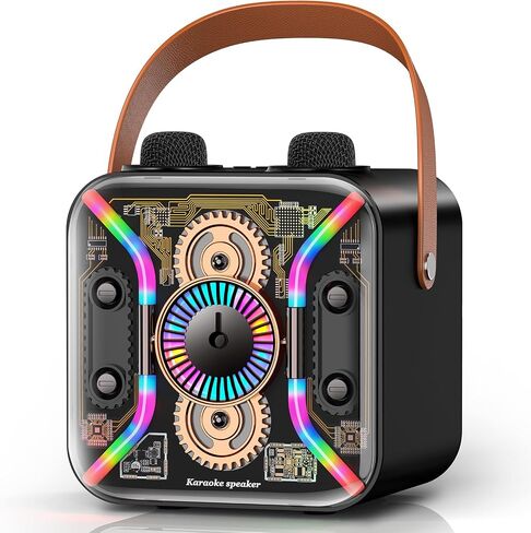 MVKCN Karaoke Machine with Two Wireless Microphones for Adults Kids, Portable Bluetooth Speaker with Bass, Rechargeable PA System LED Lights, Supports TF Card/USB, AUX in, for Party, Black in Saudi Arabia
