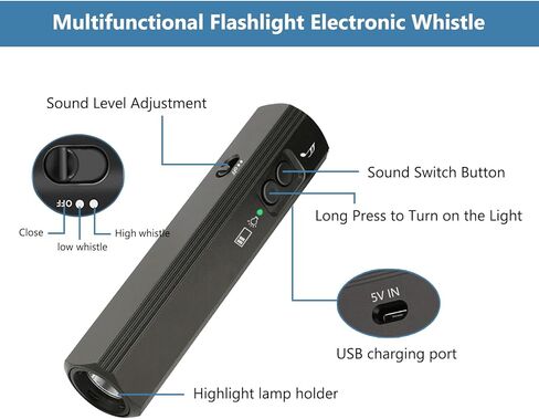 صفارة Folgtek الإلكترونية عالية الحجم، صفارة طوارئ وشعلة محمولة، صفارة حكم مضادة للنفخ مع مصباح يدوي وحبل للمدربين والمعلمين والشرطة والتخييم في الهواء الطلق وركوب القوارب والمشي لمسافات طويلة in Kuwait