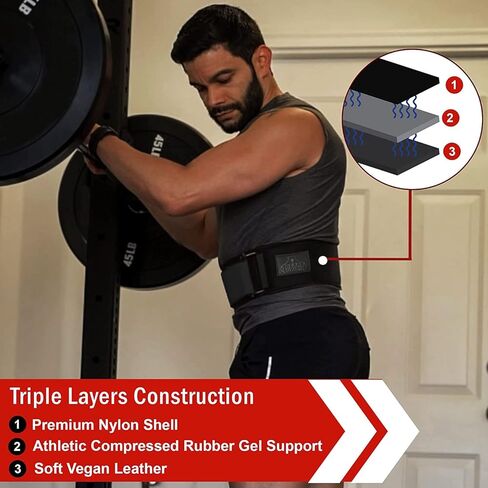 حزام رفع الأثقال من Bear Grips مكون من 3 طبقات - حزام رياضي بقفل تلقائي للرجال والنساء - حزام رفع الأثقال قابل للتعديل لتدريب القوة ورفع الأثقال ورفع الأثقال والرفع الميت in Kuwait