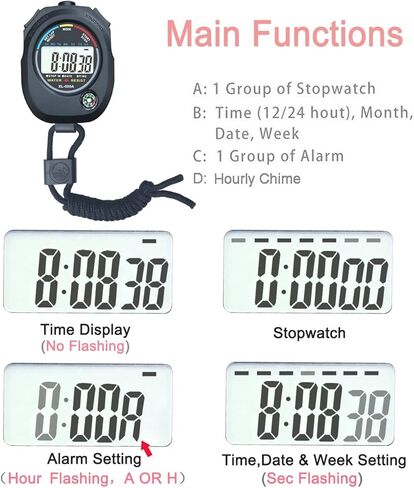 BESTWYA Digital Stopwatch, Large LCD Screen Handheld Count Up Timer with Time Calendar Clock Function in Kuwait