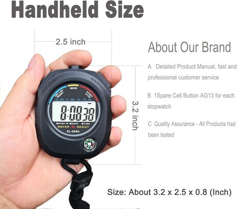 BESTWYA Digital Stopwatch, Large LCD Screen Handheld Count Up Timer with Time Calendar Clock Function in Kuwait