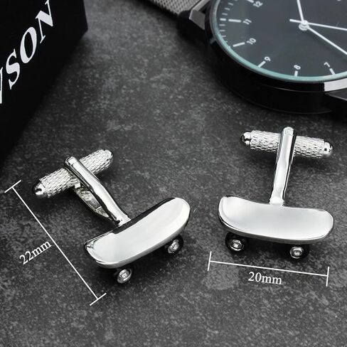 Silver Tone skateboarding Cufflinks For Men With Gift Box. in Saudi Arabia
