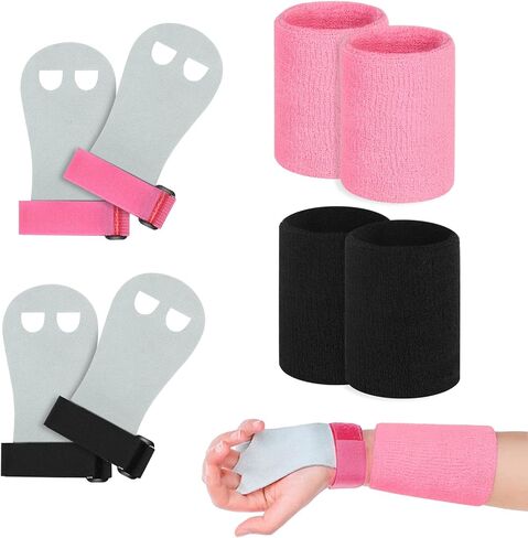 مجموعات أساور المعصم من Vefungyan للجمباز: 8 قطع من واقيات راحة اليد وأساور المعصم للفتيات والأطفال الشباب تدعم الملحقات الرياضية لأجراس Kettlebell ورفع الأثقال والتمرين والتمرين in Kuwait