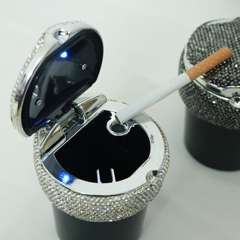 LiangZhiMao Car Ashtray Portable Bling Cigarette Smokeless Cylinder Cup Holder with Blue LED Light Indicator,Car Accessories for Women,Ideal for Car,Home and Office,1 - Pack White in Saudi Arabia