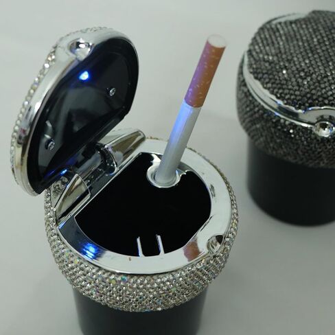 LiangZhiMao Car Ashtray Portable Bling Cigarette Smokeless Cylinder Cup Holder with Blue LED Light Indicator,Car Accessories for Women,Ideal for Car,Home and Office,1 - Pack White in Saudi Arabia