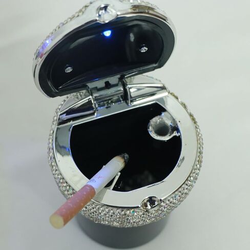 LiangZhiMao Car Ashtray Portable Bling Cigarette Smokeless Cylinder Cup Holder with Blue LED Light Indicator,Car Accessories for Women,Ideal for Car,Home and Office,1 - Pack White in Saudi Arabia