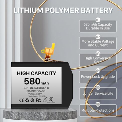 بطارية بديلة لجهاز Samsung Gear S3، بطارية بديلة فائقة السعة 580 مللي أمبير في الساعة لجهاز Samsung Gear S3 Frontier (SM-R760) وGear S3 Classic SM-R770،BR760،R765 EB-BR760ABE GH43-04699A مع مجموعة أدوات الإصلاح in Kuwait