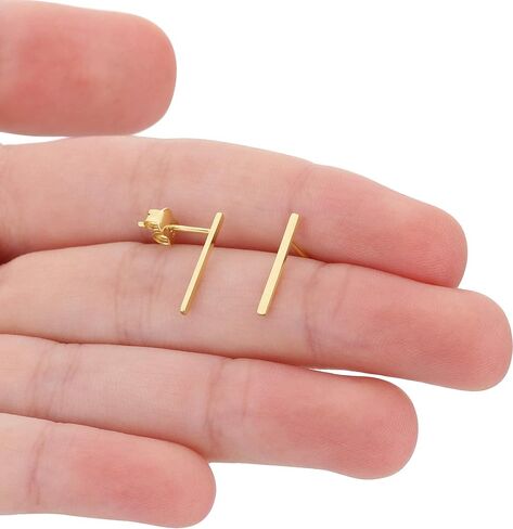 Minimalist 14k Gold Polished Stud Bar Line Stick Earrings, (15mm X 1.3mm) in Saudi Arabia