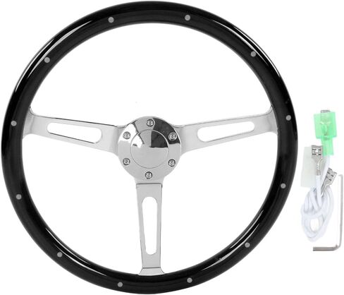 عجلة قيادة Oreq مقاس 15 بوصة بنمط الحنين الكلاسيكي، عجلة قيادة خشبية قديمة ذات قبضة مريحة، 3 قضبان مثبتة بـ 6 فتحات تعديل عالمي لعجلة القيادة (أسود)، افتراضي in Kuwait