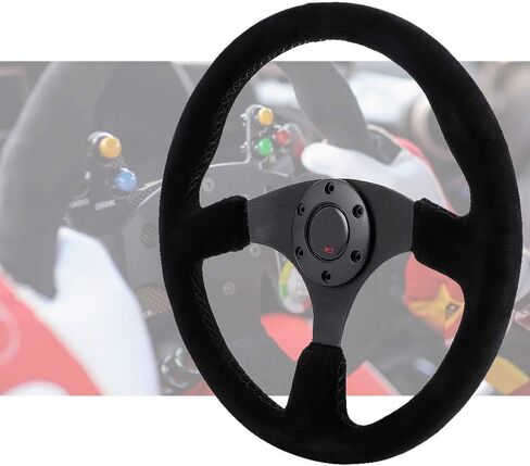 Steering Wheel, 14in 350mm Steering Wheel Black Stitching with Horn B for Racing Steering Wheel Suede Steering Wheel in Saudi Arabia