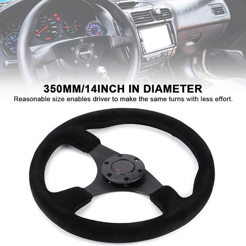 Steering Wheel, 14in 350mm Steering Wheel Black Stitching with Horn B for Racing Steering Wheel Suede Steering Wheel in Saudi Arabia