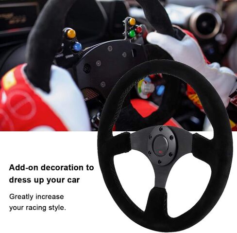 Steering Wheel, 14in 350mm Steering Wheel Black Stitching with Horn B for Racing Steering Wheel Suede Steering Wheel in Saudi Arabia