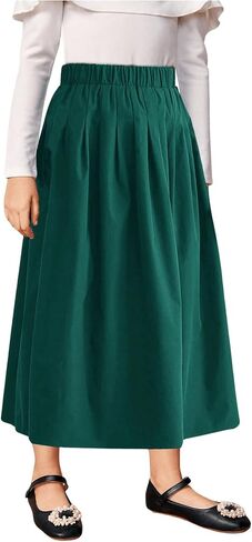 SweatyRocks Girl's A Line Skirts High Elastic Waisted Pleated Swing Maxi Skirt in Saudi Arabia