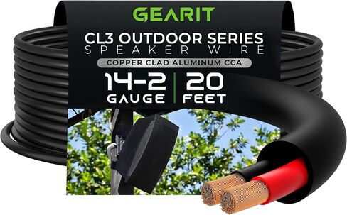 سلك مكبر صوت GearIT 14/2 (20 قدم) مقياس 14AWG - دفن خارجي مباشر في الأرض/في الجدار / تصنيف CL3 CL2 / 2 موصلات - نحاس خالٍ من الأكسجين OFC، أسود 20 قدم in Saudi Arabia
