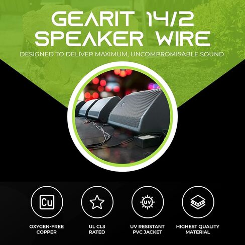 سلك مكبر صوت GearIT 14/2 (20 قدم) مقياس 14AWG - دفن خارجي مباشر في الأرض/في الجدار / تصنيف CL3 CL2 / 2 موصلات - نحاس خالٍ من الأكسجين OFC، أسود 20 قدم in Saudi Arabia