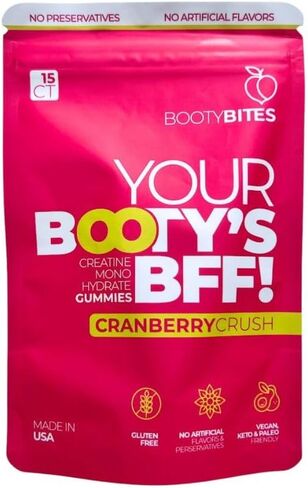 Booty Bites Creatine Monohydrate Gummies, 5g, Natural Supplement, Booty Lift, Post Workout Recovery, Muscle Builder, Boost Energy, Gluten Free, Cranberry Flavor (15) in Saudi Arabia