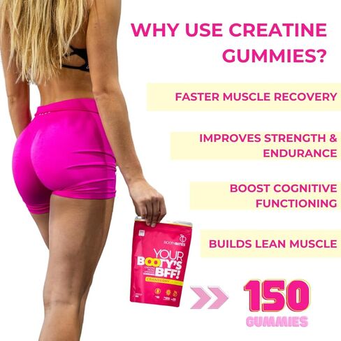 Booty Bites Creatine Monohydrate Gummies, 5g, Natural Supplement, Booty Lift, Post Workout Recovery, Muscle Builder, Boost Energy, Gluten Free, Cranberry Flavor (15) in Saudi Arabia