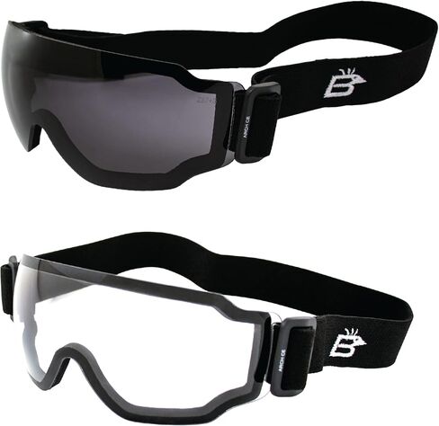 Birdz Eyewear Arch Safety Sky Diving Motorcycle Goggles for Men & Women ANSI Z78.1+ 2 Pairs Clear and Smoke Lenses in Saudi Arabia