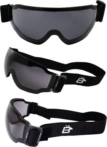 Birdz Eyewear Arch Safety Sky Diving Motorcycle Goggles for Men & Women ANSI Z78.1+ 2 Pairs Clear and Smoke Lenses in Saudi Arabia