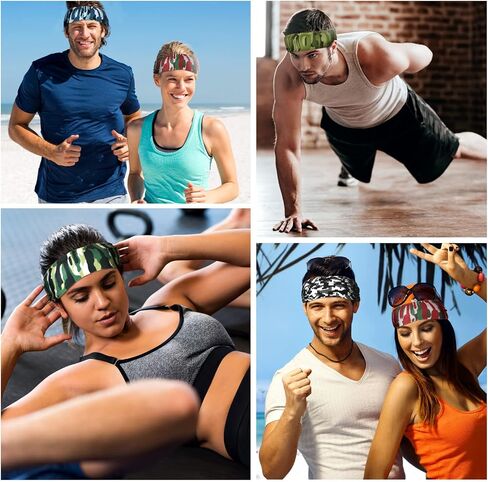 Newcotte 12 Pcs Headbands for Men Sport Camo Sweatbands Nonslip Stretchy Hairband Lightweight Sweat Absorbing Colorful Workout Head Bands for Sport Women Running Gym Jogging in Saudi Arabia