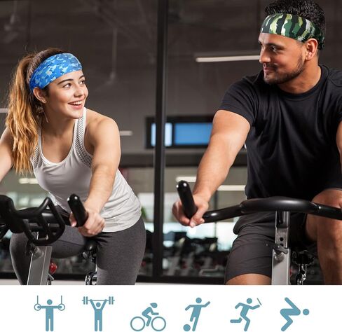 Newcotte 12 Pcs Headbands for Men Sport Camo Sweatbands Nonslip Stretchy Hairband Lightweight Sweat Absorbing Colorful Workout Head Bands for Sport Women Running Gym Jogging in Saudi Arabia