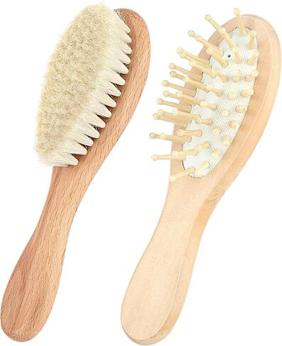 Baby Brushes for Hair, Baby Hair Brush, Wooden Baby Hair Brush Set with Soft Goat Bristle, Baby Brush Set for Newborns, Toddler Cradle Cap Brush for Girls And Boy 2PS in Saudi Arabia