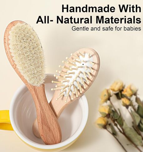 Baby Brushes for Hair, Baby Hair Brush, Wooden Baby Hair Brush Set with Soft Goat Bristle, Baby Brush Set for Newborns, Toddler Cradle Cap Brush for Girls And Boy 2PS in Saudi Arabia