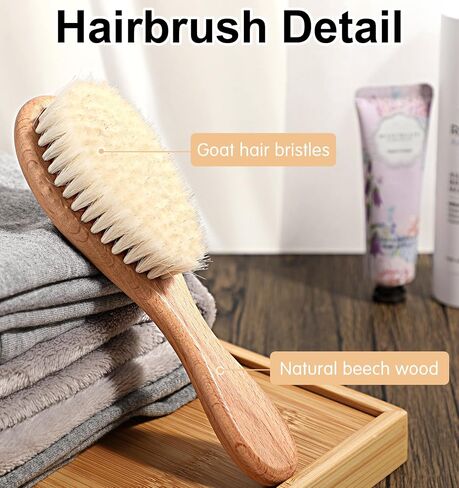 Baby Brushes for Hair, Baby Hair Brush, Wooden Baby Hair Brush Set with Soft Goat Bristle, Baby Brush Set for Newborns, Toddler Cradle Cap Brush for Girls And Boy 2PS in Saudi Arabia