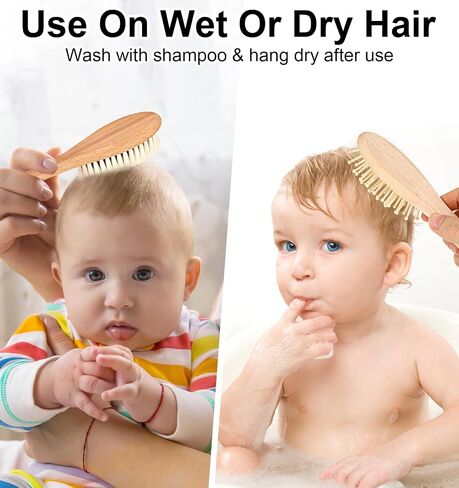 Baby Brushes for Hair, Baby Hair Brush, Wooden Baby Hair Brush Set with Soft Goat Bristle, Baby Brush Set for Newborns, Toddler Cradle Cap Brush for Girls And Boy 2PS in Saudi Arabia