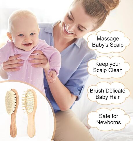 Baby Brushes for Hair, Baby Hair Brush, Wooden Baby Hair Brush Set with Soft Goat Bristle, Baby Brush Set for Newborns, Toddler Cradle Cap Brush for Girls And Boy 2PS in Saudi Arabia