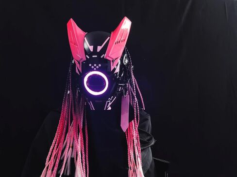 قناع Detfgcl الوردي الأسود للرجال، أقنعة LED باللون الوردي الفاتح لكامل الوجه قناع مستقبلي لخوذة التكنولوجيا للنساء in Saudi Arabia