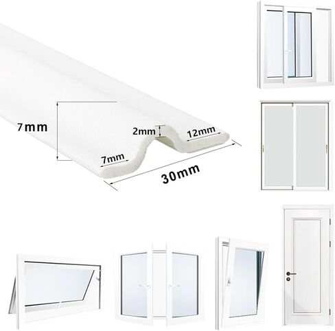 10Feet Window Draft Stopper Seal Strip, Self Adhesive Window Foam Weather Stripping Top and Side Door Seal Strip, Soundproof Window Insulation for Winter, Window Bottom Sweep Noise Blocker (White) in Saudi Arabia