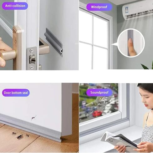 10Feet Window Draft Stopper Seal Strip, Self Adhesive Window Foam Weather Stripping Top and Side Door Seal Strip, Soundproof Window Insulation for Winter, Window Bottom Sweep Noise Blocker (White) in Saudi Arabia