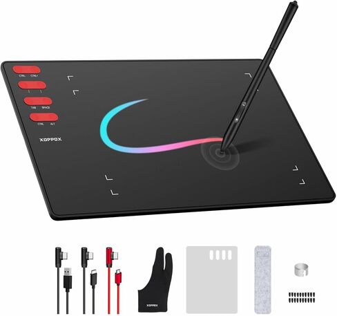 XOPPOX Graphics Drawing Tablet with 8 x 6 Inch Active Area, 8192 Level Battery-Free Pen and 8 Express Keys Compatible for Mac/Windows/Android OS in Kuwait
