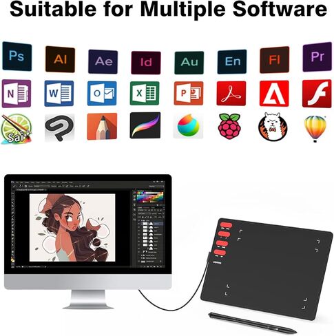 XOPPOX Graphics Drawing Tablet with 8 x 6 Inch Active Area, 8192 Level Battery-Free Pen and 8 Express Keys Compatible for Mac/Windows/Android OS in Kuwait