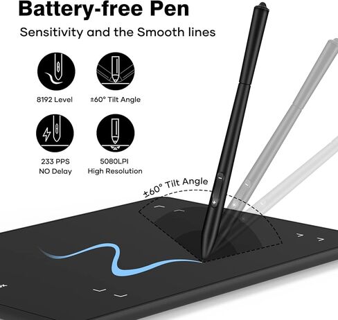 XOPPOX Graphics Drawing Tablet with 8 x 6 Inch Active Area, 8192 Level Battery-Free Pen and 8 Express Keys Compatible for Mac/Windows/Android OS in Kuwait
