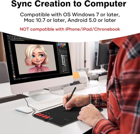 XOPPOX Graphics Drawing Tablet with 8 x 6 Inch Active Area, 8192 Level Battery-Free Pen and 8 Express Keys Compatible for Mac/Windows/Android OS in Kuwait